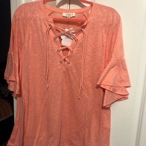 Ruffle sleeve lace up top
